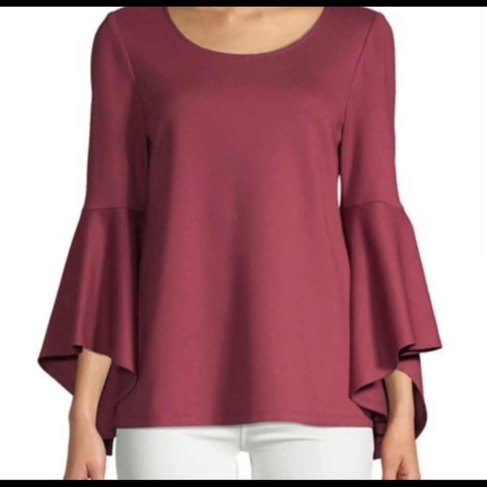 🆕 Halston Merlot Bell Sleeve Top